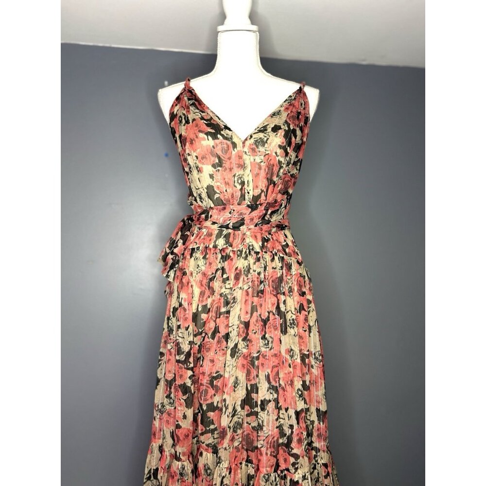 ASTR the Label Eartha Floral Tiered Maxi Dress M Multicolor Taupe Pink Beautiful - Picture 16 of 16